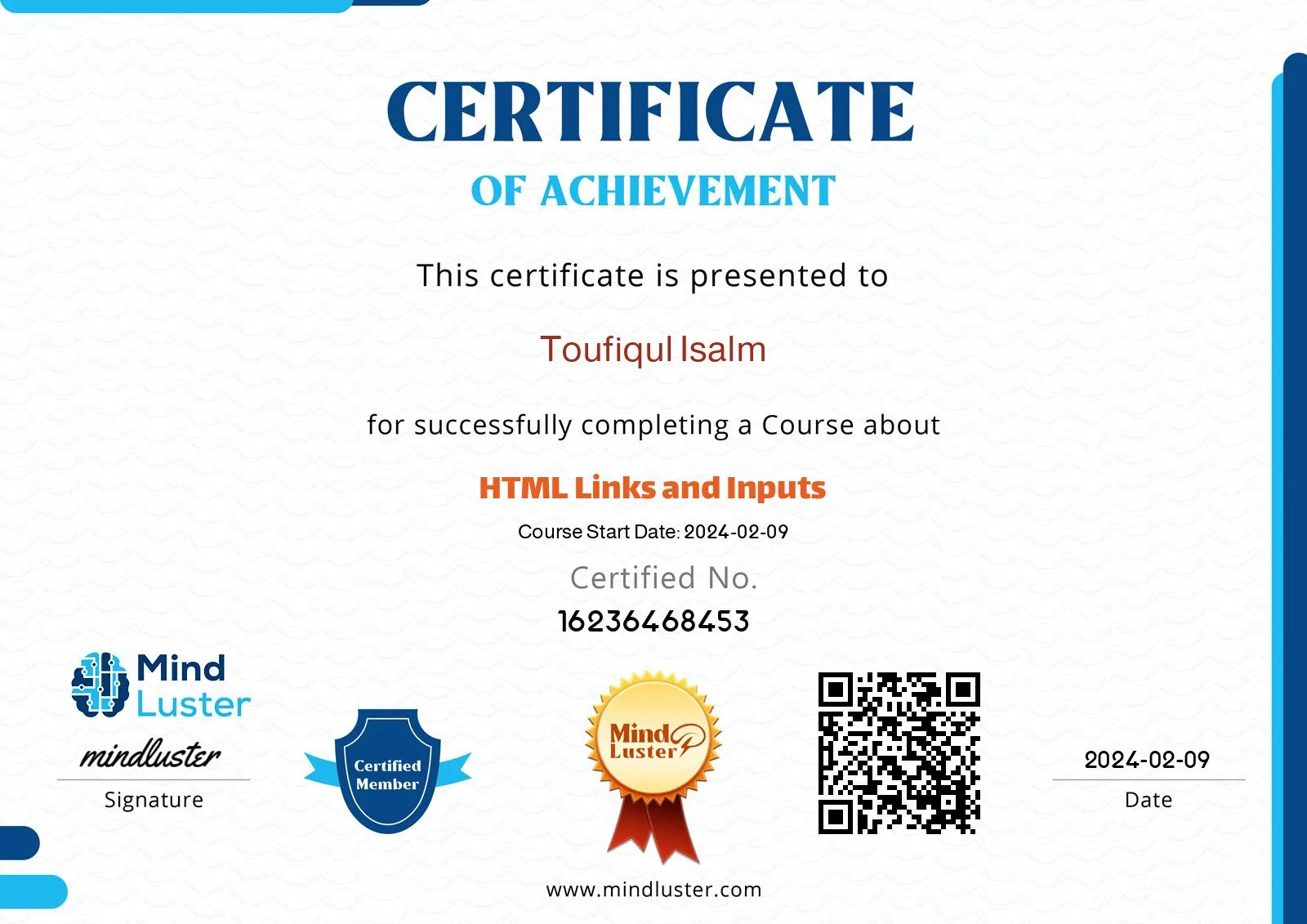 HTML Link Certificate